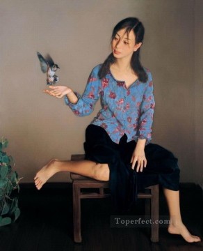 花 鳥 Painting - 鳥の中国の女の子